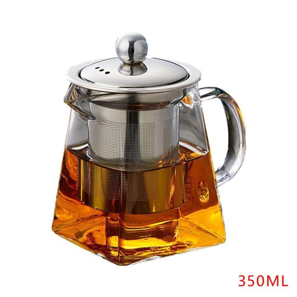 (clear, 350ml) 1pc With Infuser Stainless Steel Filter Tea Strainers Glass Teapot Heat-resistant Clear