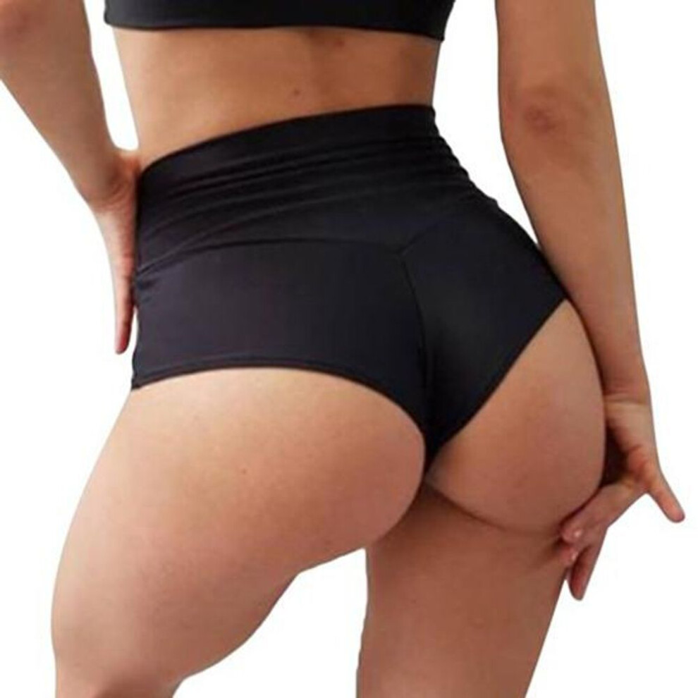 (black, XL) Woman Shorts Stretchy Breathable Cool Solid Color Booty Shorts For Dancing