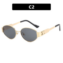 (StyleB) Style Lisa Retro Sunglasses Oval Frames With Gold And Color Choices Black