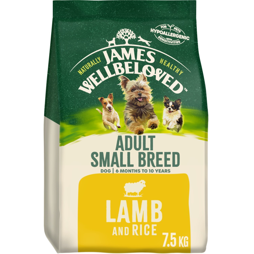 James Wellbeloved 7.5Kg Natural Small Breed Adult Dry Dog Food Lamb & Rice Grain
