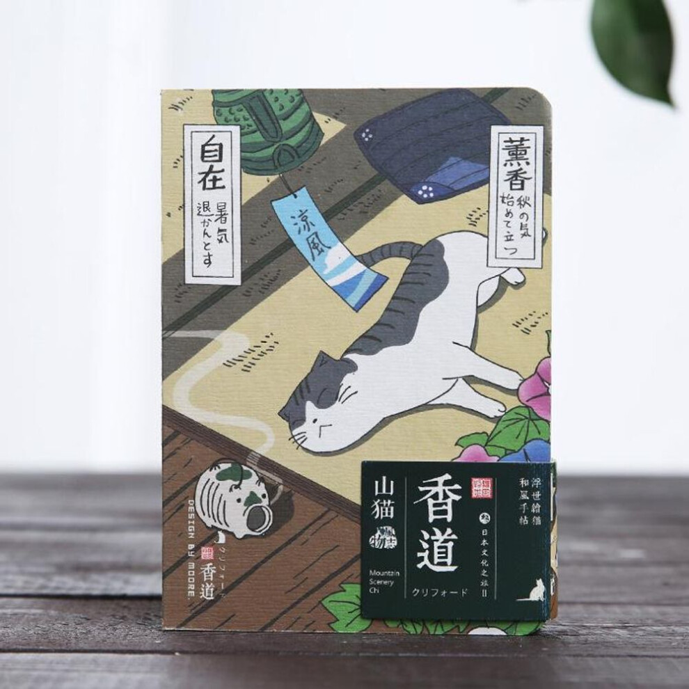 (Burning incense) Creative Japanese Cat Notebook Planner Agenda Diary Hard Cover Yearly Monthly Planning Papers