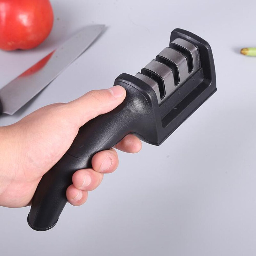(black) Stainless Steel Four-stage Fast Knife Sharpener Ceramic Tungsten Steel Kitchen Supplies Knife Sharpening Rod Handheld Sharpening Stone
