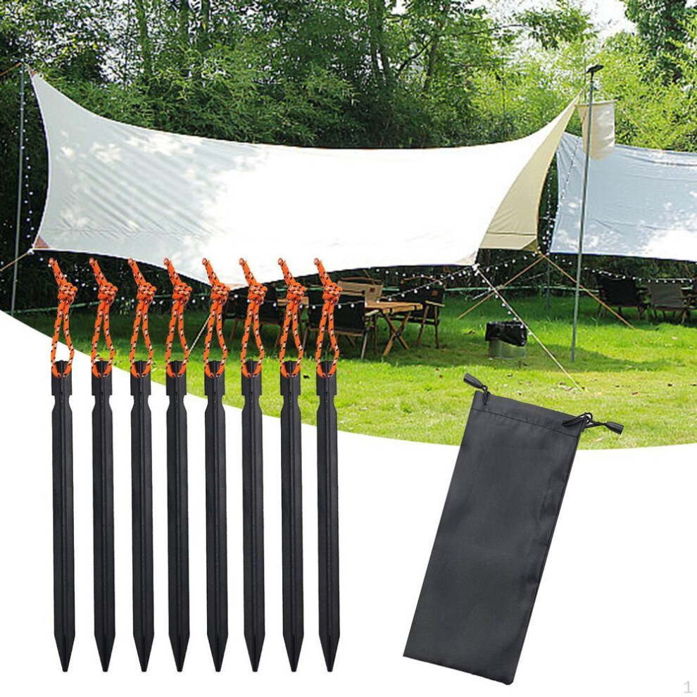 (black) 8 Pieces Tent Stakes Metal For Ground Heavy Duty Unbreakable Tarp Pegs