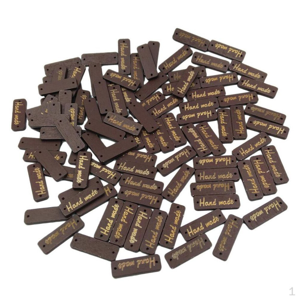 50 Piece Handmade Label Wooden Buttons Tags For Scrapbooking 30mm Brown