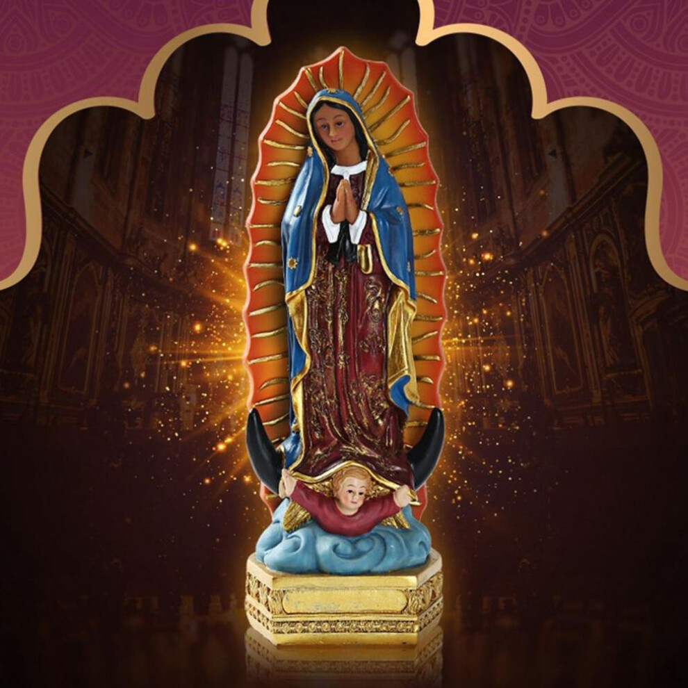 Virgin Mary Religious Figurine, Great Attention To Color And Detail, With A Little Angel At Her Feet