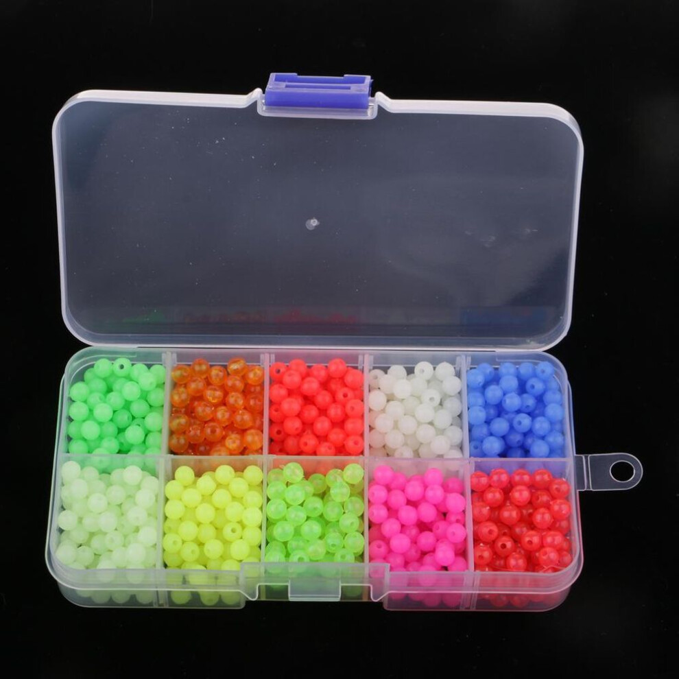 1000Pcs Fishing Beads,Fishing Tackle Plastic Luminous Glow Beads Kit