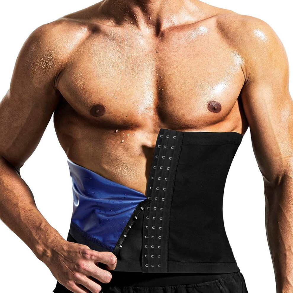 (blue,black, 2XL/3XL) Mens Abdomen Reducer Sweat Slimming Trimmer Belt Fitness Corset Sauna Body Shaper Waist Trainer Belly Shapewear Slim Ultra Light