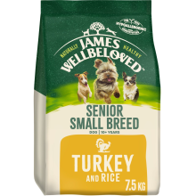 7.5kg James Wellbeloved Natural Senior Small Breed Dry Dog Food Turkey & Rice