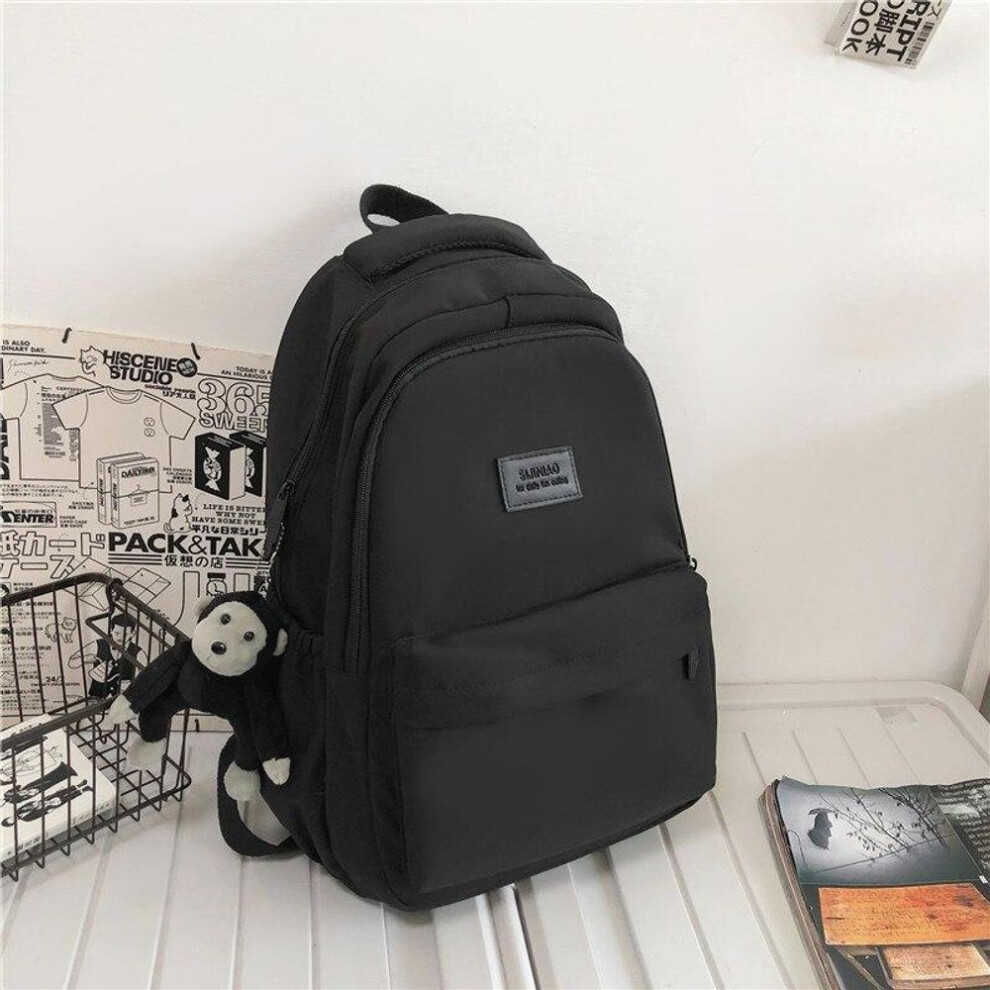 (black, 32x13x45cm) Women&apos;s Backpack Solid Color Female Multi-pocket Travel Bag Schoolbag for Teenage Girl Book Knapsack