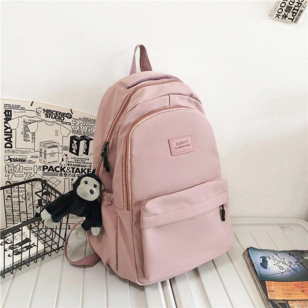 (pink, 32x13x45cm) Women&apos;s Backpack Solid Color Female Multi-pocket Travel Bag Schoolbag for Teenage Girl Book Knapsack