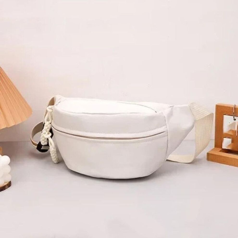 (white) Fashion Canvas Zipper Chest Waist Bags for Women Large Capacity Shoulder Bags Toiletry Daily Supplies Crossbody Organizer Bags