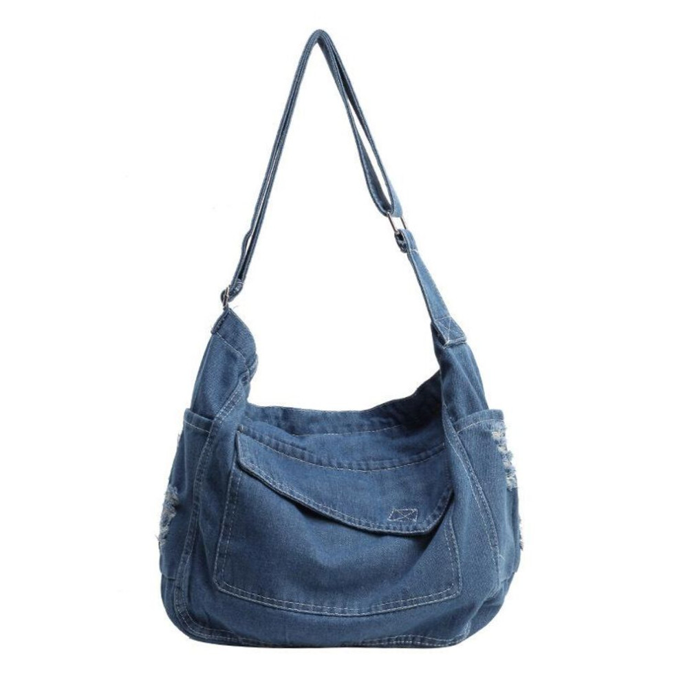 (light blue) Simple Casual Denim Shoulder Bag, All-match Daily Use Handbag For Women, Blue Commuter, School Bag