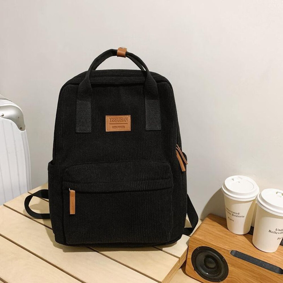 (black) Corduroy Women Backpack Schoolbag Schoolgirl Travel Backpack