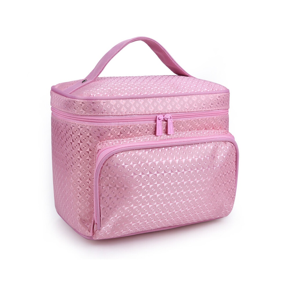 (Pink) Portable Large Foldable Capacity Handbag Cosmetic Toiletry Case Bag Storage