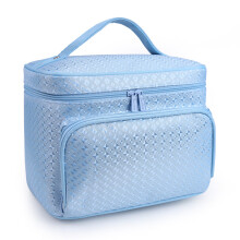 (Blue) Portable Large Foldable Capacity Handbag Cosmetic Toiletry Case Bag Storage