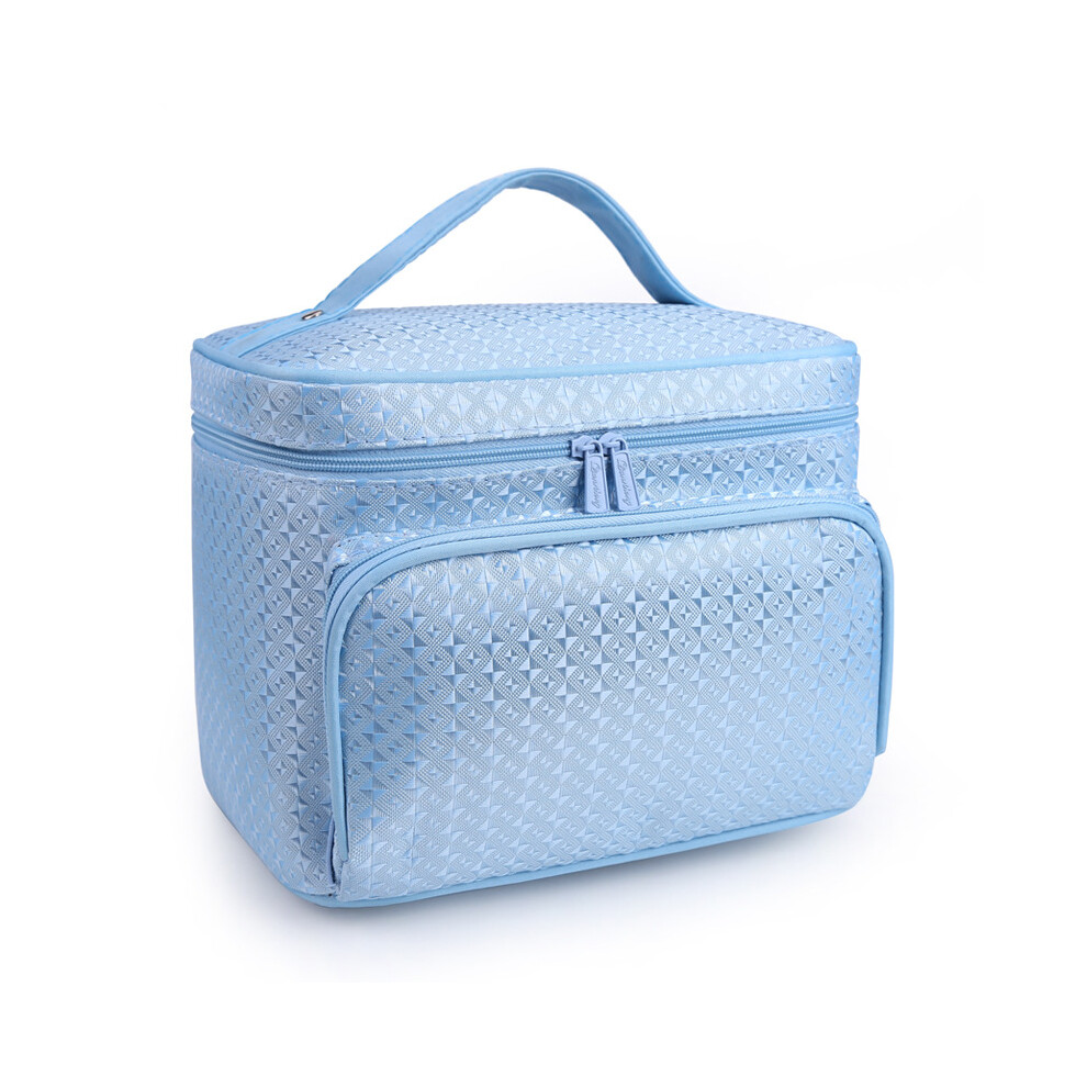 (Blue) Portable Large Foldable Capacity Handbag Cosmetic Toiletry Case Bag Storage