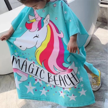 (Unicorn) Kids Hooded Robes Bath Towel Super Absorbent Beach Shawl Boy Girl Cartoon Swim