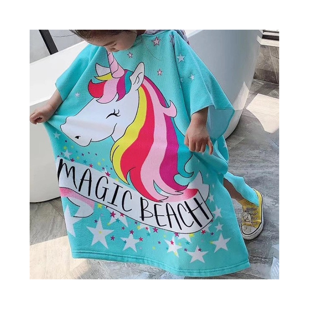 (Unicorn) Kids Hooded Robes Bath Towel Super Absorbent Beach Shawl Boy Girl Cartoon Swim