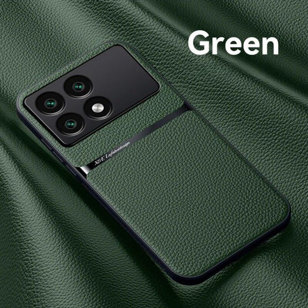 (green, For Poco X6 Pro 5G) For Xiaomi Poco X6 Pro 5G Case With Metal Plate Magnetic Car Holder Phone Case For PocoX6 Pro X 6 X6Pro Soft Leather Back Cover