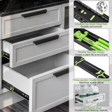 (As show, One size) Stainless Steel Drawer Slides 300mm Drawer Runner Ball Runner Full Extension Slide with Shock Absorber, Set of 2