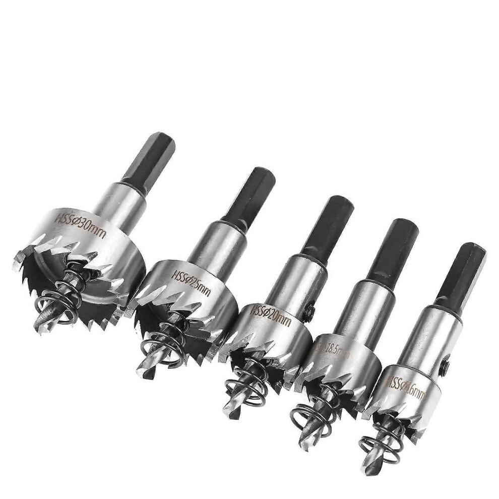 (As Show, One Size) 5Pcs Cobalt Hss Hole Saw 16/18.5/20/25/30Mm, High Speed Alloy Steel Hole Saw, Steel, Stainless Steel 5093442680096