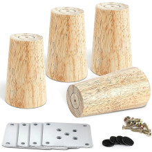 (As show, One size) Set of 4 Wooden Furniture Legs, 8cm Replacement Sofa Legs, Coffee Table Legs,with Accessories(Right Angle Design)