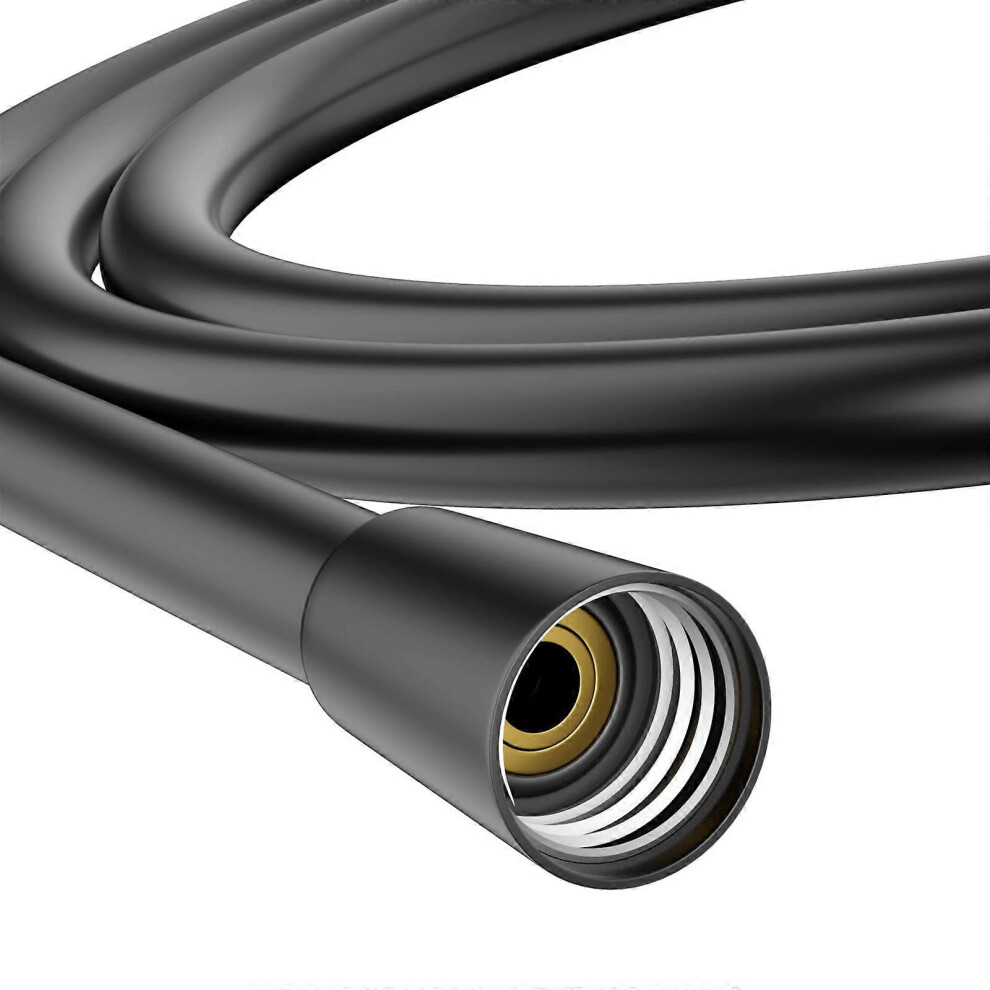 (As Show, One Size) 1.6M Five Layers Anti-Explosion Design, Brass Double Head Pvc Shower Hose Anti-Twist And Anti-Kink,Black 5093442649307