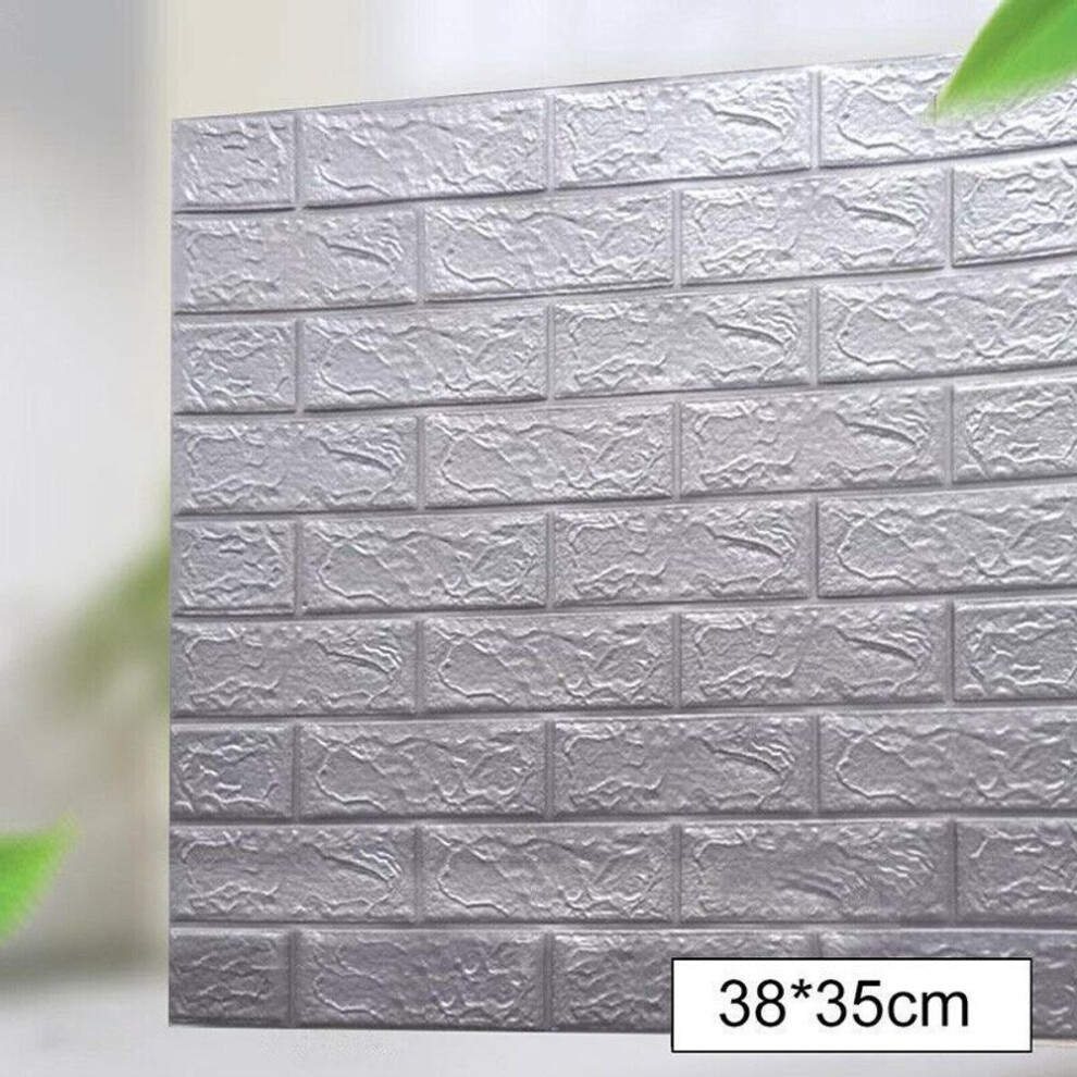 (silver gray) 10Pcs 3D Tile Brick Wall Sticker Self-adhesive Waterproof Foam Panel Wallpaper