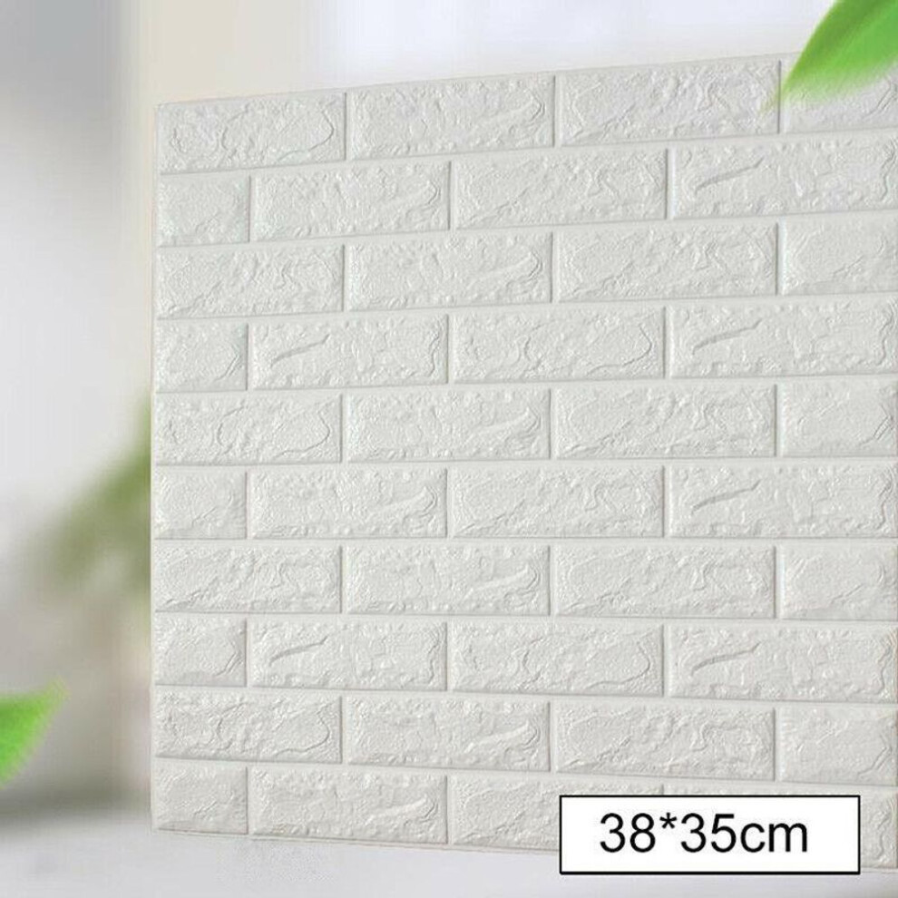 (white) 10Pcs 3D Tile Brick Wall Sticker Self-adhesive Waterproof Foam Panel Wallpaper