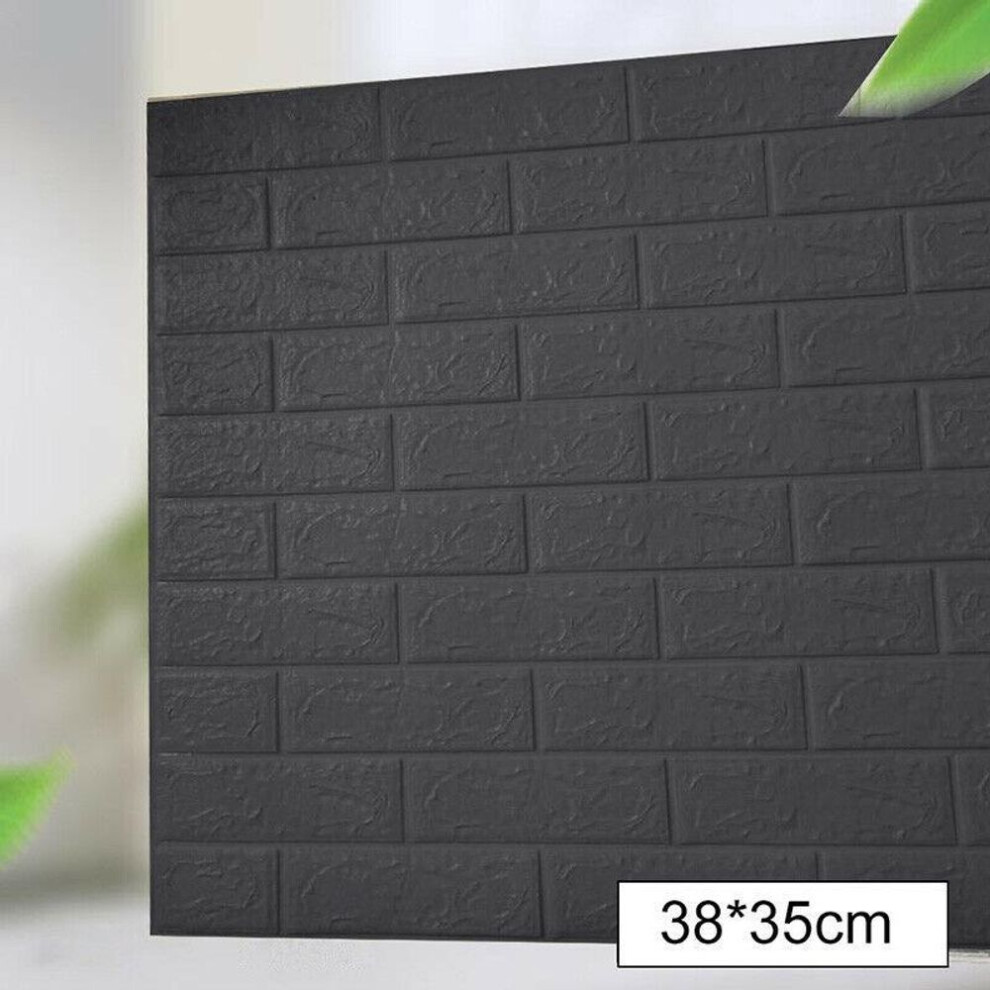 (black) 10Pcs 3D Tile Brick Wall Sticker Self-adhesive Waterproof Foam Panel Wallpaper