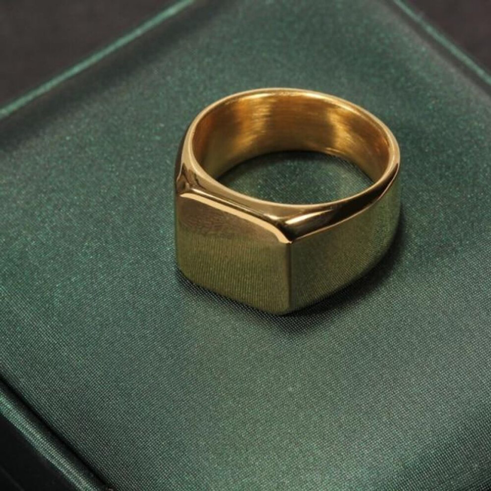 (gold, 8) Fashion Smooth Men&apos;s Stainless Steel Ring Width Signet Square Finge Ring Hiphop Male Wedding Party Jewelry Gift