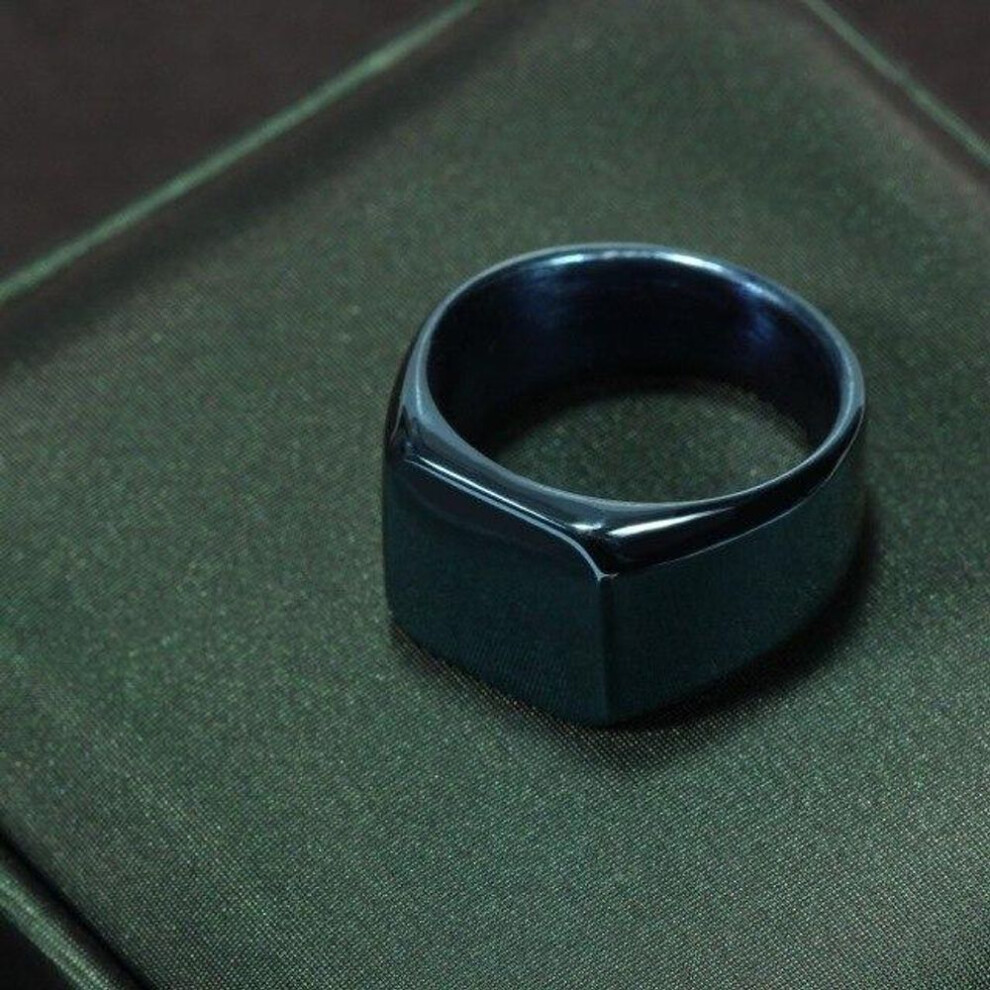 (blue, 9) Fashion Smooth Men&apos;s Stainless Steel Ring Width Signet Square Finge Ring Hiphop Male Wedding Party Jewelry Gift