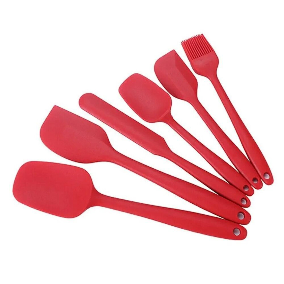(red) Wikhostar 6 Pieces Silicone Spatula Set Food Grade Non Stick Heat Resistant Spatulas Turner For Cooking Baking Mixing Baking Tools