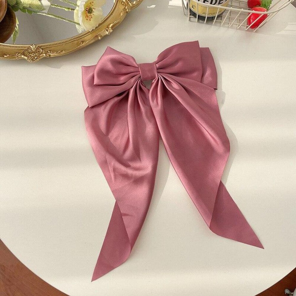 (pink) 12 Solid Color Satin Ribbon Big Bows Hairpin Spring Clips Hair Accessories For Women Girls Trendy Korean Summer Headwear