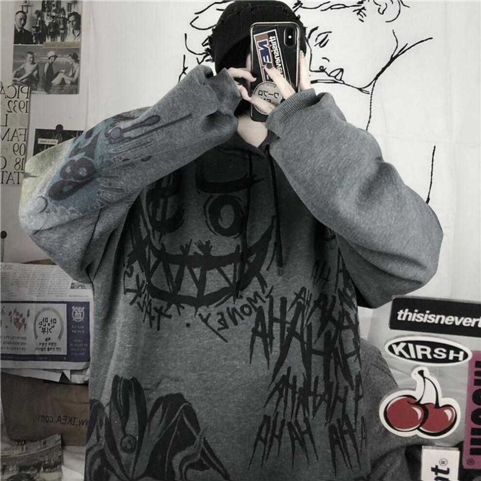 (grey, XXXXL) Gothic Cartoon Hip Hop Hoodies Women Japanese Funny Punk Oversize Hooded Sweatshirts Autumn Long Sleeve Female Hoodie Tops