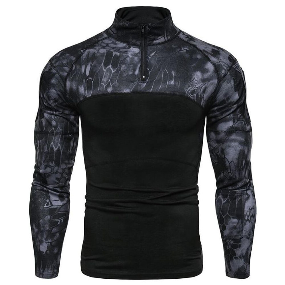 (black, XXXL) New Mens Camouflage Tactical Military Clothing Combat Shirt Assault Long Sleeve Tight T Shirt Army Costume