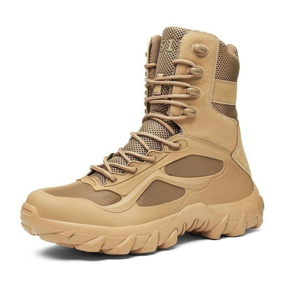 (khaki, 47) Mens Military Tactical Boots Desert Combat Outdoor Army Hiking Shoes Travel Shoes Leather Spring Autumn Male Ankle Combat Boots