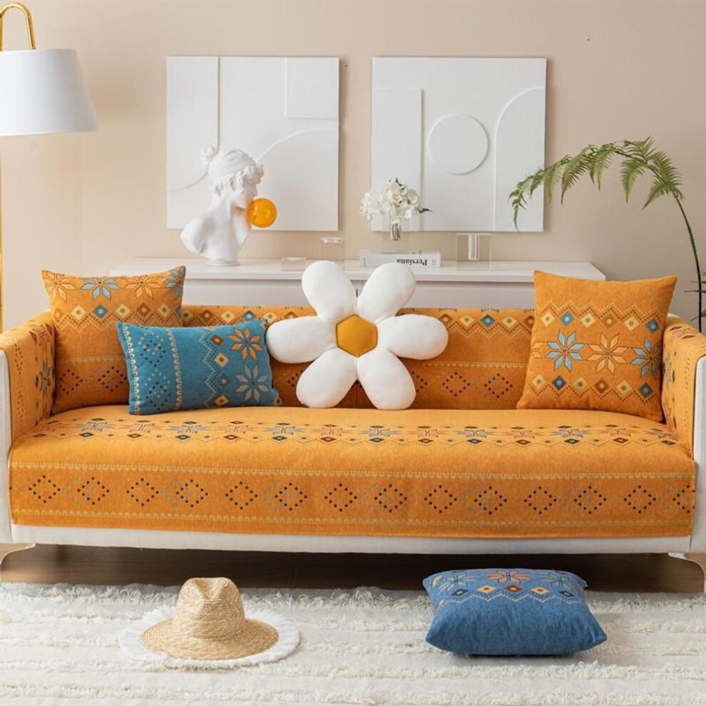 (orange, 70x150cm 1pcs) Bohemia Style Sofa Towel Chenille Non Slip Sofa Slipcovers Couch Cover Removable Kids Sofa Mat L Shape Sofa Cushion