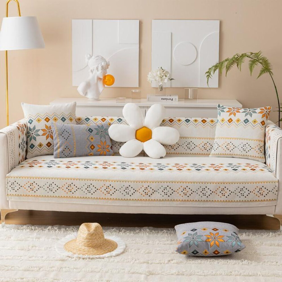 (beige, 90x70cm 1pcs) Bohemia Style Sofa Towel Chenille Non Slip Sofa Slipcovers Couch Cover Removable Kids Sofa Mat L Shape Sofa Cushion