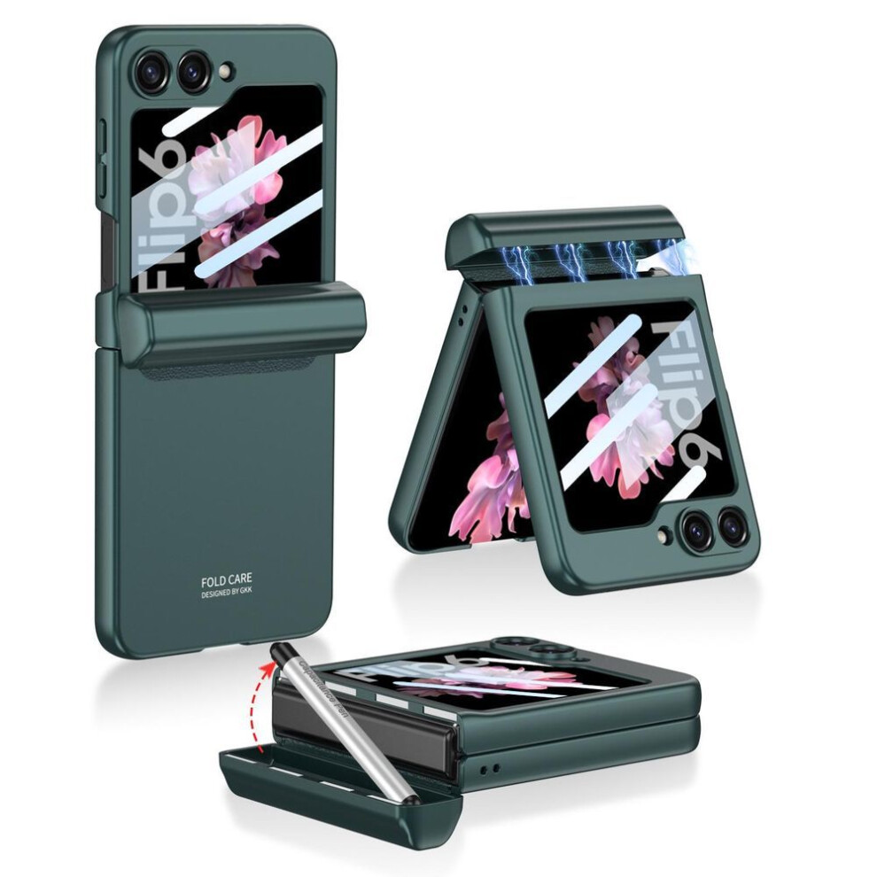 (dark green, For Galaxy Z Flip 6&Case with Pen) Magnetic Hinge Protection Hard Pc Phone Cover For Samsung Galaxy Z Flip 6 Case Shockproof With Small Screen Protector Touch Pen