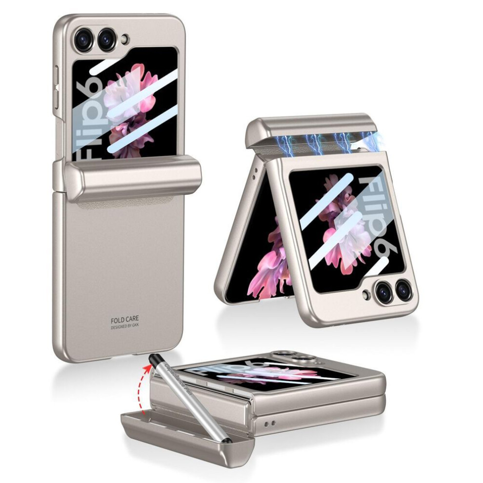 (gray, For Galaxy Z Flip 6&Case with Pen) Magnetic Hinge Protection Hard Pc Phone Cover For Samsung Galaxy Z Flip 6 Case Shockproof With Small Screen Protector Touch Pen