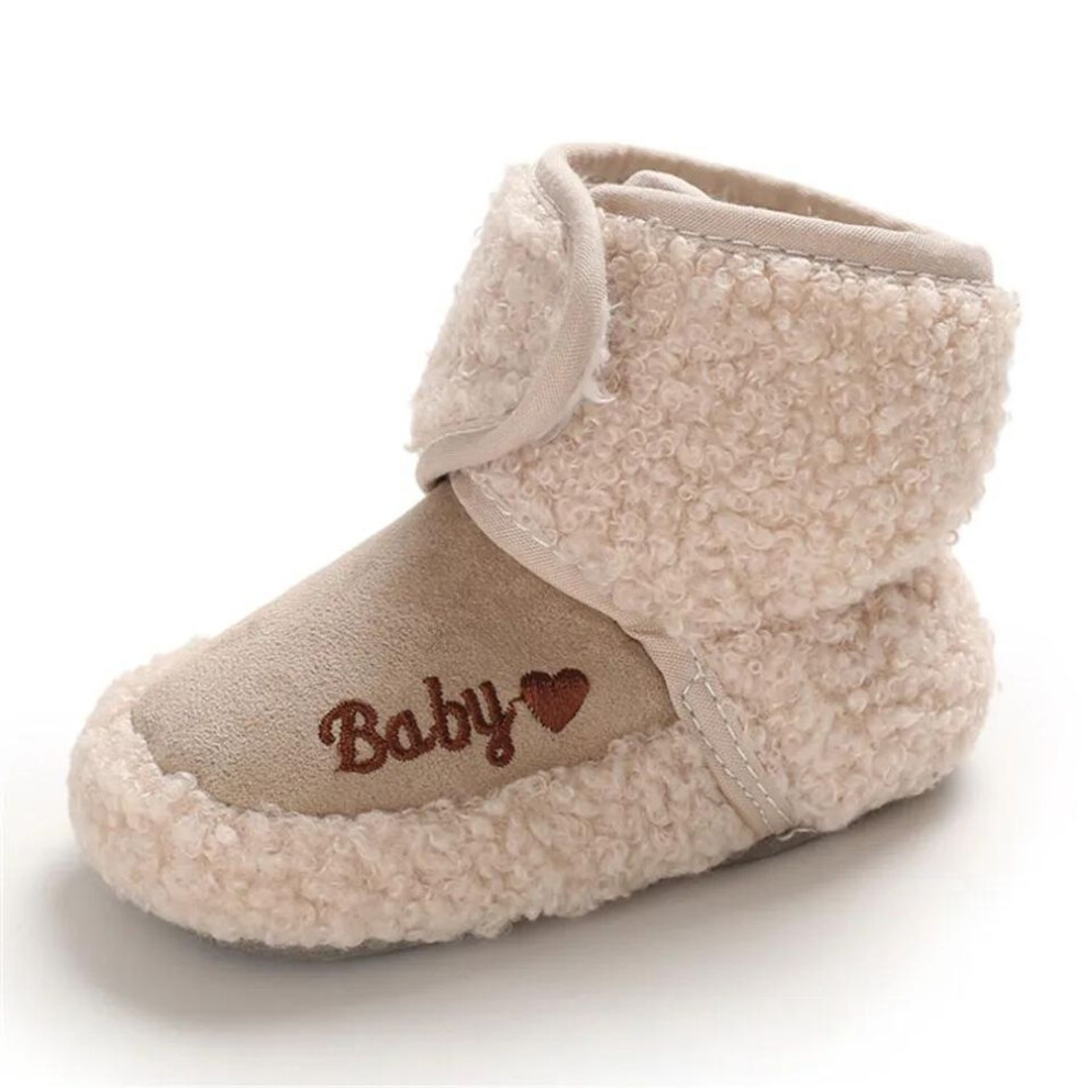 (khaki, 13cm) Cute Winter Infants Shoes Baby Girl Boy Bow Knot Baby Boots Casual Sneakers Non-slip Soft Soled Walking Shoes