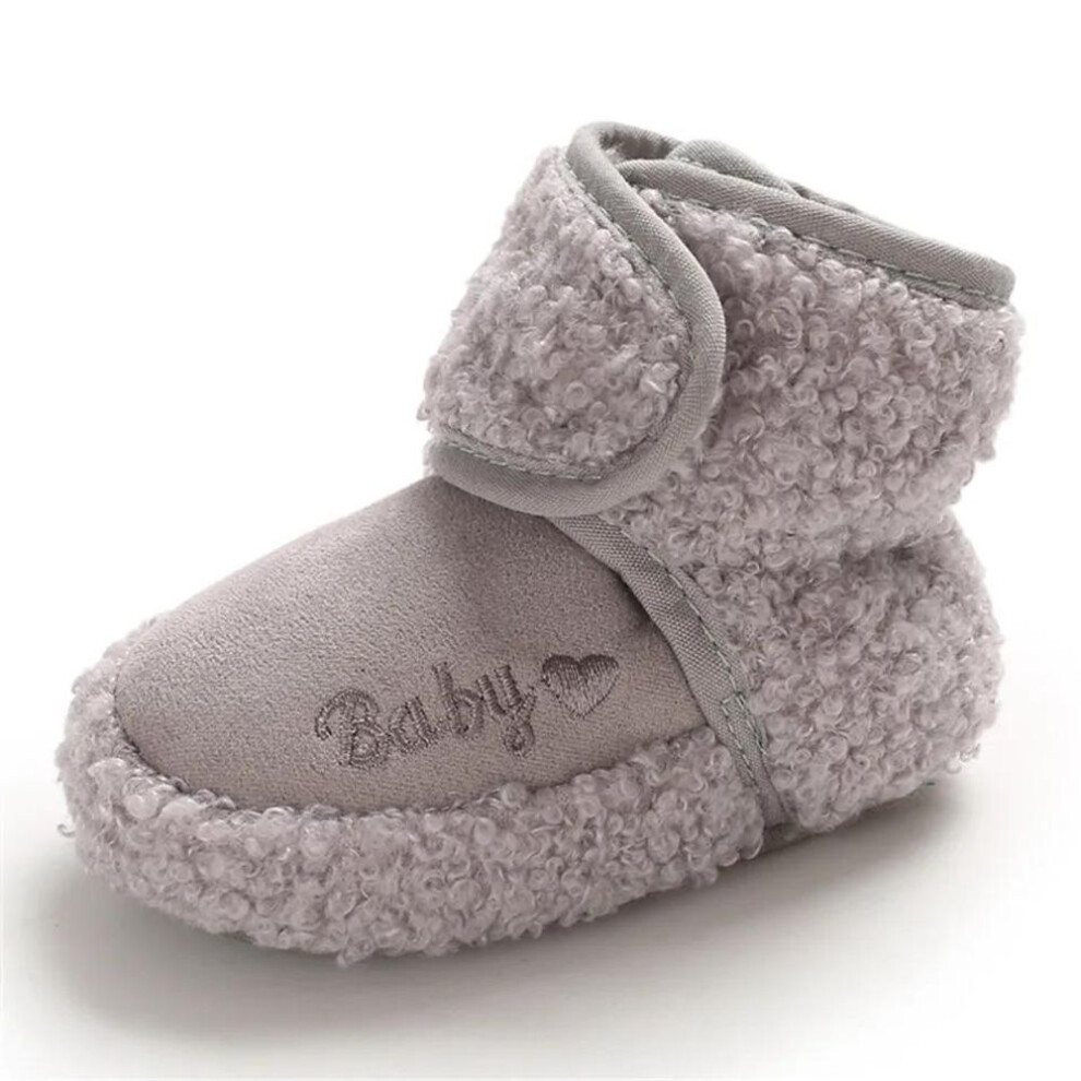 (gray, 11cm) Cute Winter Infants Shoes Baby Girl Boy Bow Knot Baby Boots Casual Sneakers Non-slip Soft Soled Walking Shoes