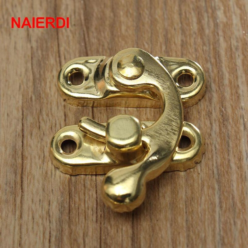 (gold) 10pcs Naierdi Small Antique Metal Lock Decoration Hasps Hook Wooden Jewelry Box Padlock With Screws