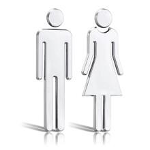 (As show, One size) WC Signs of Male and Female Symbols, Toilet Stickers, 12cm Toilet Signs Door Plate Silver Women Men Adhesive WC Signs
