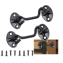 (As show, One size) Piece Cabin Hook Door Latch Hook,Black Stainless Steel Door Hook Lock,With Mounting Screws (7.5cm)