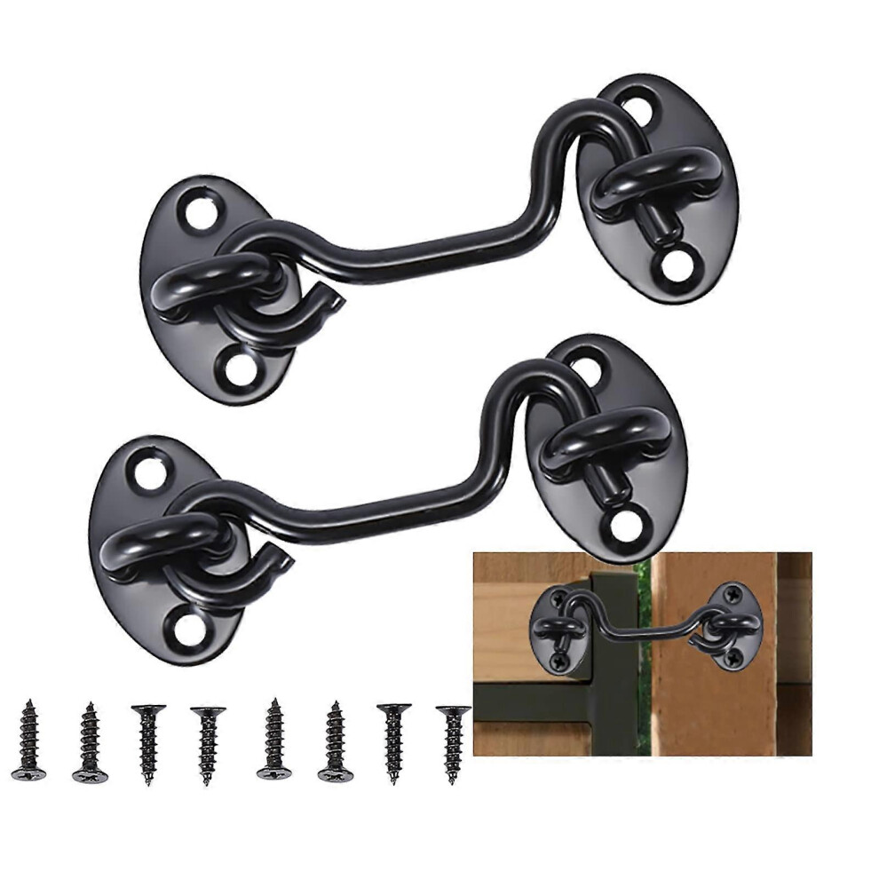 (As Show, One Size) Piece Cabin Hook Door Latch Hook,Black Stainless Steel Door Hook Lock,With Mounting Screws (7.5Cm) 5093442608830