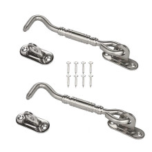(As show, One size) Cabin Hook,2 Pack Stainless Steel Shelter Lock 6 Inch Gate Latch for Door Window Lock Silver