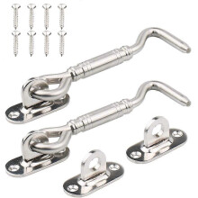 (As show, One size) Cabin Hook,2 Pack Stainless Steel Shelter Lock 4 Inch Gate Latch for Door Window Lock Silver