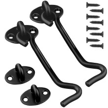 (As show, One size) Cabin Hook 2 Pieces Door Latch Hook Black Stainless Steel Hooks with Door Oil Latches and Bolts